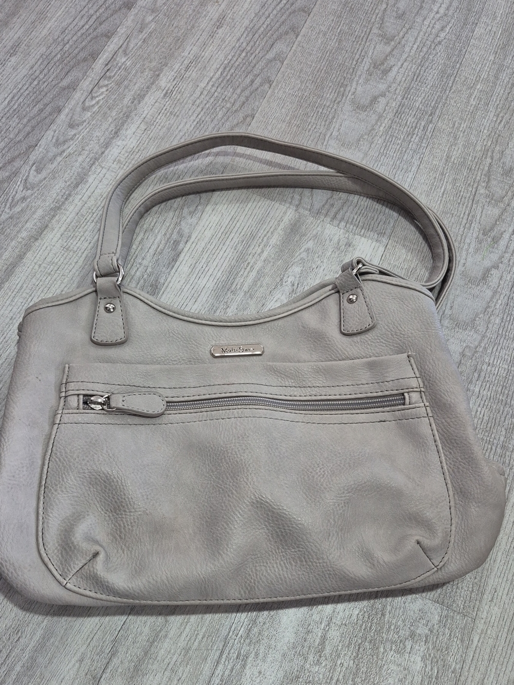 Neutral Gray Shoulder Bag with Front Zip by MultiSac